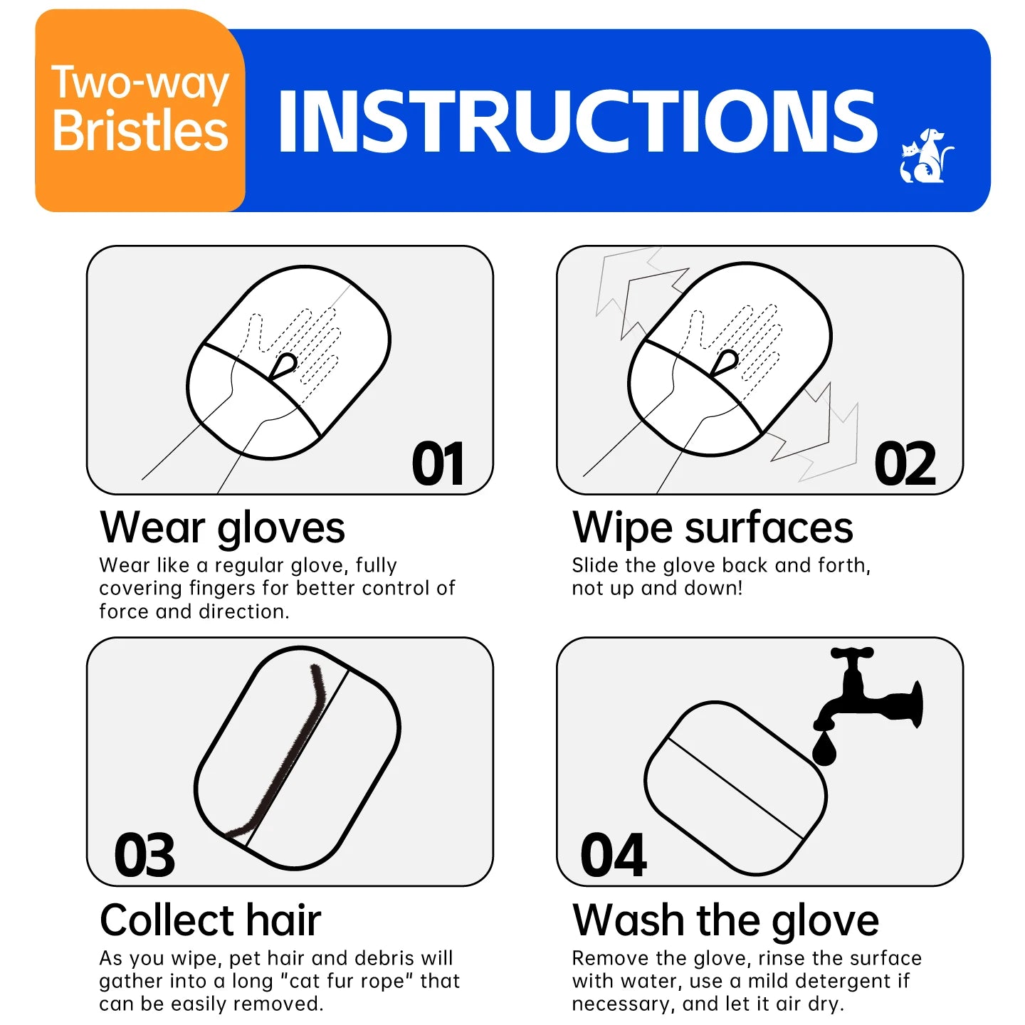 Pet Grooming Gloves β Hair Removal & Massage Brush for Cats & Dogs | Dual-Sided Cleaning Mitt