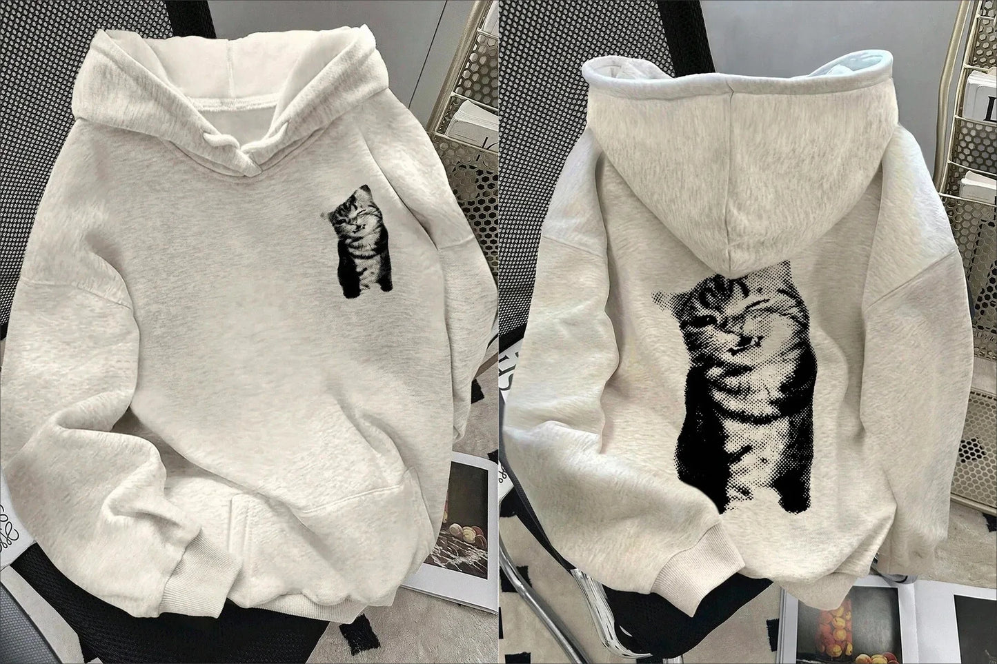 Pure Cotton Cat Print Hoodie – Stylish Sweatshirt for Pet Lovers & Cat Enthusiasts