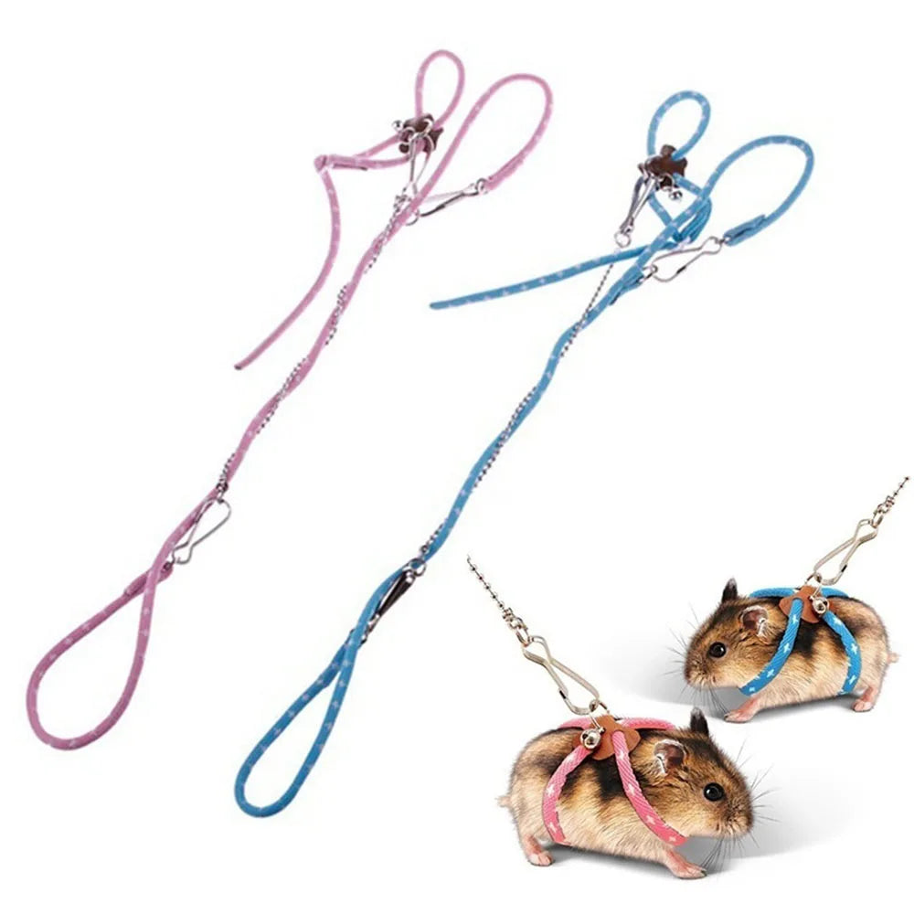 Adjustable Small Pet Harness & Leash Set – Soft Anti-Bite Walking Rope with Bell for Hamsters, Ferrets & Rats