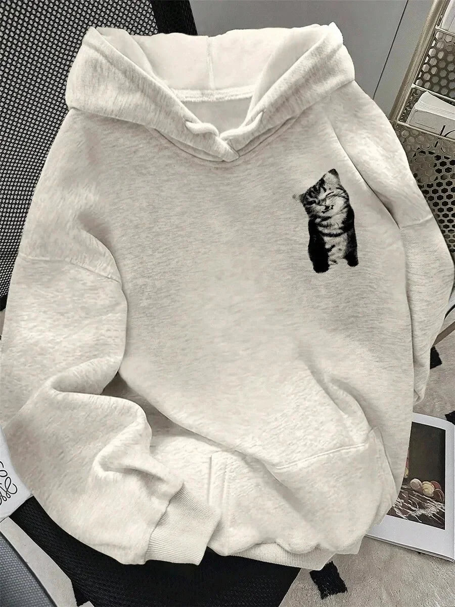 Pure Cotton Cat Print Hoodie – Stylish Sweatshirt for Pet Lovers & Cat Enthusiasts