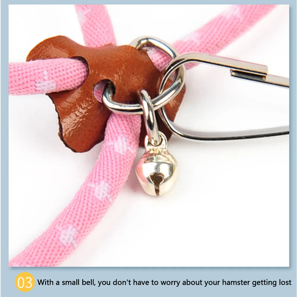 Adjustable Small Pet Harness & Leash Set – Soft Anti-Bite Walking Rope with Bell for Hamsters, Ferrets & Rats