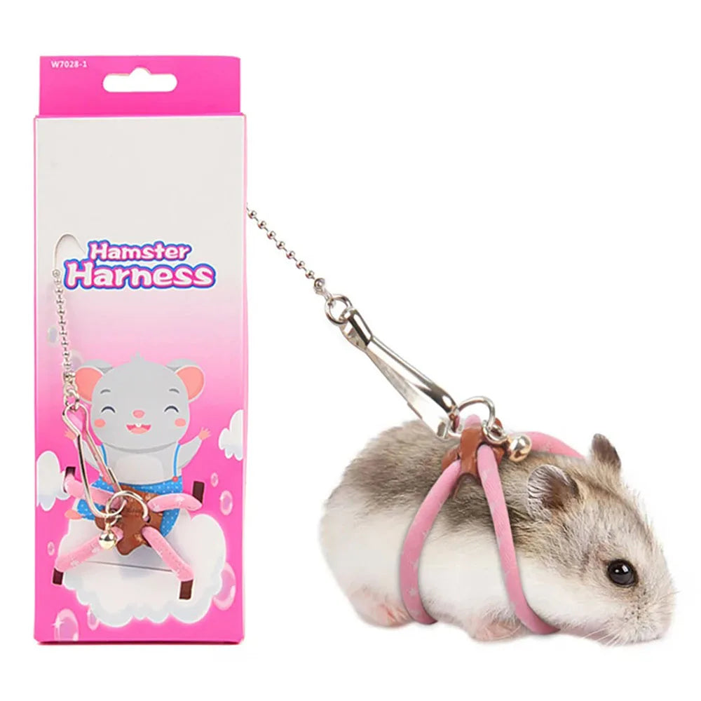 Adjustable Small Pet Harness & Leash Set – Soft Anti-Bite Walking Rope with Bell for Hamsters, Ferrets & Rats