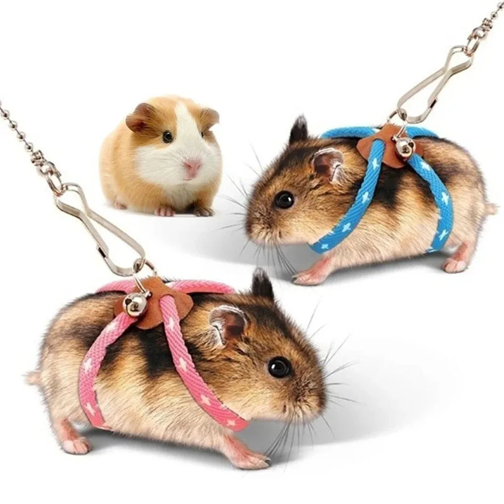 Adjustable Small Pet Harness & Leash Set – Soft Anti-Bite Walking Rope with Bell for Hamsters, Ferrets & Rats