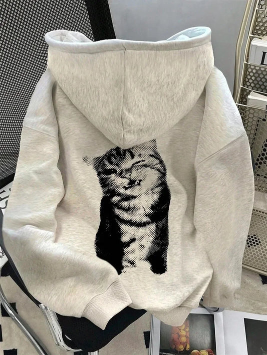 Pure Cotton Cat Print Hoodie – Stylish Sweatshirt for Pet Lovers & Cat Enthusiasts